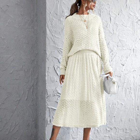 Sweater & Skirt Coord Set White Shein One Size